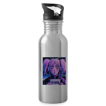 Pastel Esthétique Triste Anime Fille - Gourde avec paille intégrée - argent clair - Droite