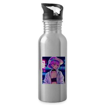 Pastel Aesthetic Sad Anime Girl - Trinkflasche mit integriertem Trinkhalm - Lightsilver - Rechts