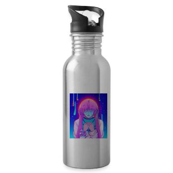 Pastel Aesthetic Sad Anime Girl - Trinkflasche mit integriertem Trinkhalm - Lightsilver - Rechts