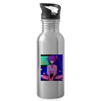 Pastel Aesthetic Sad Anime Girl - Trinkflasche mit integriertem Trinkhalm - Lightsilver - Rechts