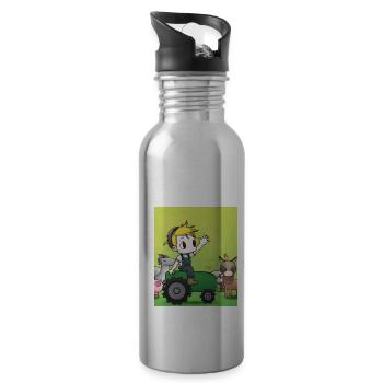 Grüner Traktor Geburtstag Anime Bauernhof Tiere - Trinkflasche mit integriertem Trinkhalm - Lightsilver - Rechts
