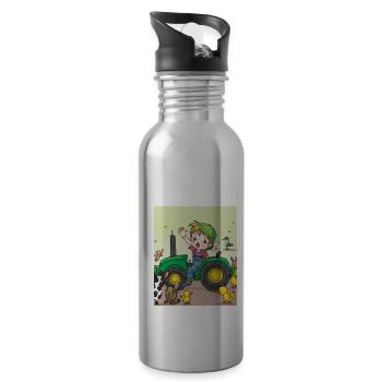 Grüner Traktor Geburtstag Anime Bauernhof Tiere - Trinkflasche mit integriertem Trinkhalm - Lightsilver - Rechts