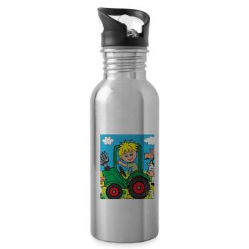 Green Tractor Birthday Farm Animals - Water bottle with straw - silver - Right