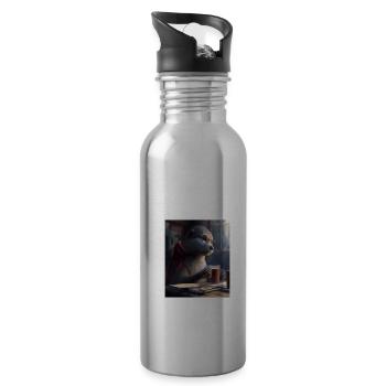 Otter Lovers Nerd Otter Drinking Coffee - Water bottle with straw - silver - Right