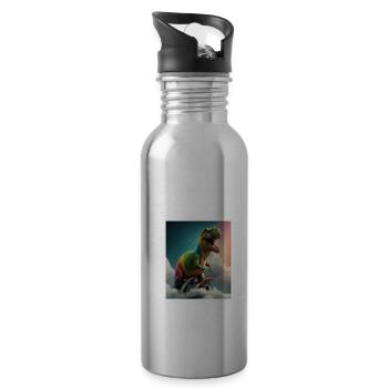 Funny Cartoon Otters Otter Riding Green Dinosaur - Water bottle with straw - silver - Right