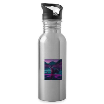 Cool Sea Otter Design Synthwave Wandering Otter - Trinkflasche mit integriertem Trinkhalm - Lightsilver - Rechts