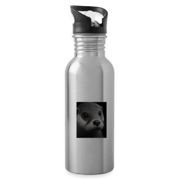 Fashionable Otter Design Cool Sea Otter With Blue - Water bottle with straw - silver - Right