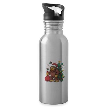 Bigfoot Christmas Tree Presents Christmas - Water bottle with straw - silver - Right
