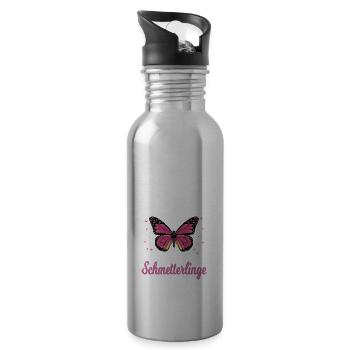 Witziger Dieses Mädchen liebt Schmetterlinge - Trinkflasche mit integriertem Trinkhalm - Lightsilver - Rechts