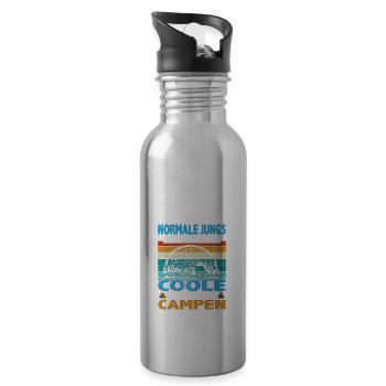 Camping Spruch Normale Jungs Hausaufgaben coole - Trinkflasche mit integriertem Trinkhalm - Lightsilver - Rechts