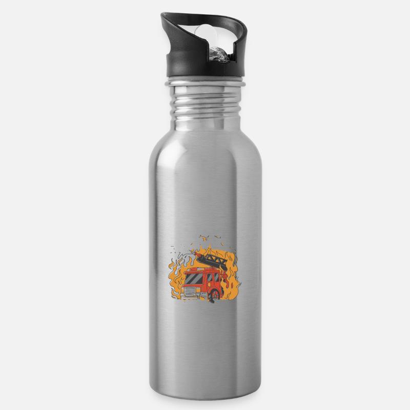 Kinder Mädchen Feuerwehr Nachwuchs Feuerwehrfrau - Trinkflasche mit integriertem Trinkhalm - Lightsilver