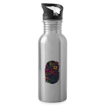 Floral Lila Exotische Blumen - Design - Trinkflasche mit integriertem Trinkhalm - Lightsilver - Rechts