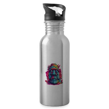 Moai Osterinsel monumentale bunte Statue - Trinkflasche mit integriertem Trinkhalm - Lightsilver - Rechts