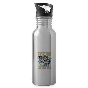 Angeln Lebensstil - Trinkflasche mit integriertem Trinkhalm - Lightsilver - Rechts