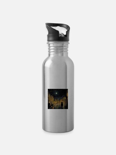 Von Gustav Klimt inspiriertes Katzenkunstwerk - Trinkflasche mit integriertem Trinkhalm - Lightsilver