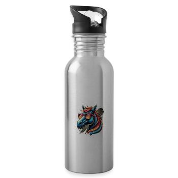 Funny Horse Clothing – Stylish Fashion for - Water bottle with straw - silver - Right