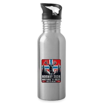 Norway 2024 Deer Moose Nature Hitra - Water bottle with straw - silver - Right