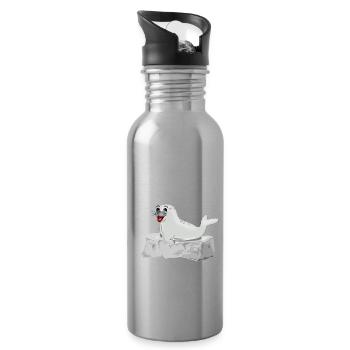 Lachende Robbe auf Fels - Trinkflasche mit integriertem Trinkhalm - Lightsilver - Rechts
