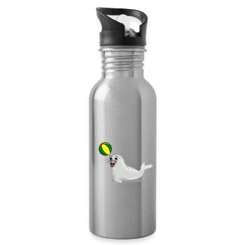 Lachende Robbe mit Ball - Trinkflasche mit integriertem Trinkhalm - Lightsilver - Rechts