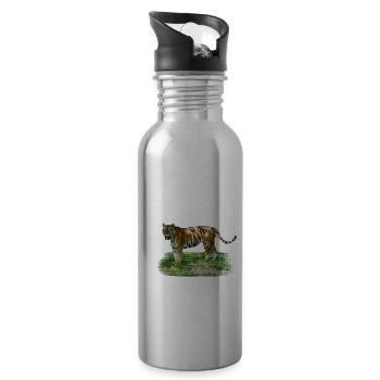 Der Tiger ist eine in Asien verbreitete Großkatze - Trinkflasche mit integriertem Trinkhalm - Lightsilver - Rechts