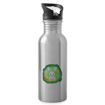 Hase Kaninchen weiss weisses weisser - Trinkflasche mit integriertem Trinkhalm - Lightsilver - Rechts