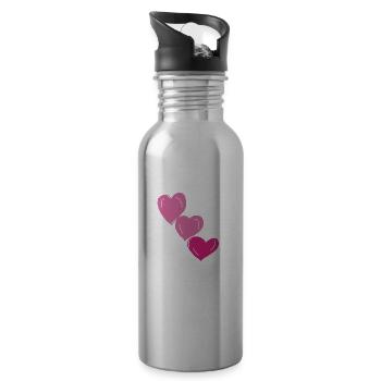 Herzen pink 3 - Trinkflasche mit integriertem Trinkhalm - Lightsilver - Rechts