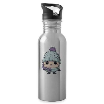 Winter Eskimo Comic Niedlich - Trinkflasche mit integriertem Trinkhalm - Lightsilver - Rechts