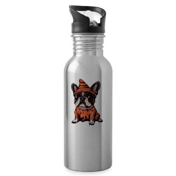 Französische Buldogge Hund Halloween Zombie - Trinkflasche mit integriertem Trinkhalm - Lightsilver - Rechts