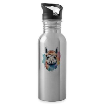 Alpaka Lama Cool Bunt Zäh - Trinkflasche mit integriertem Trinkhalm - Lightsilver - Rechts