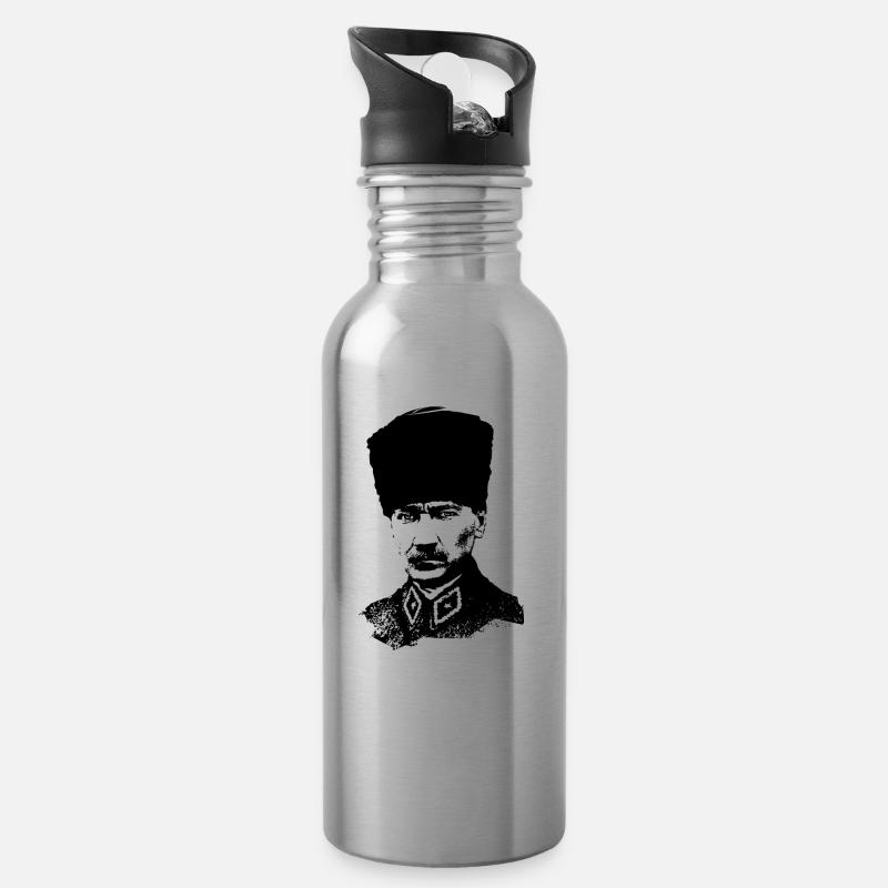 Mustafa Kemal Atatürk - Trinkflasche mit integriertem Trinkhalm - Lightsilver