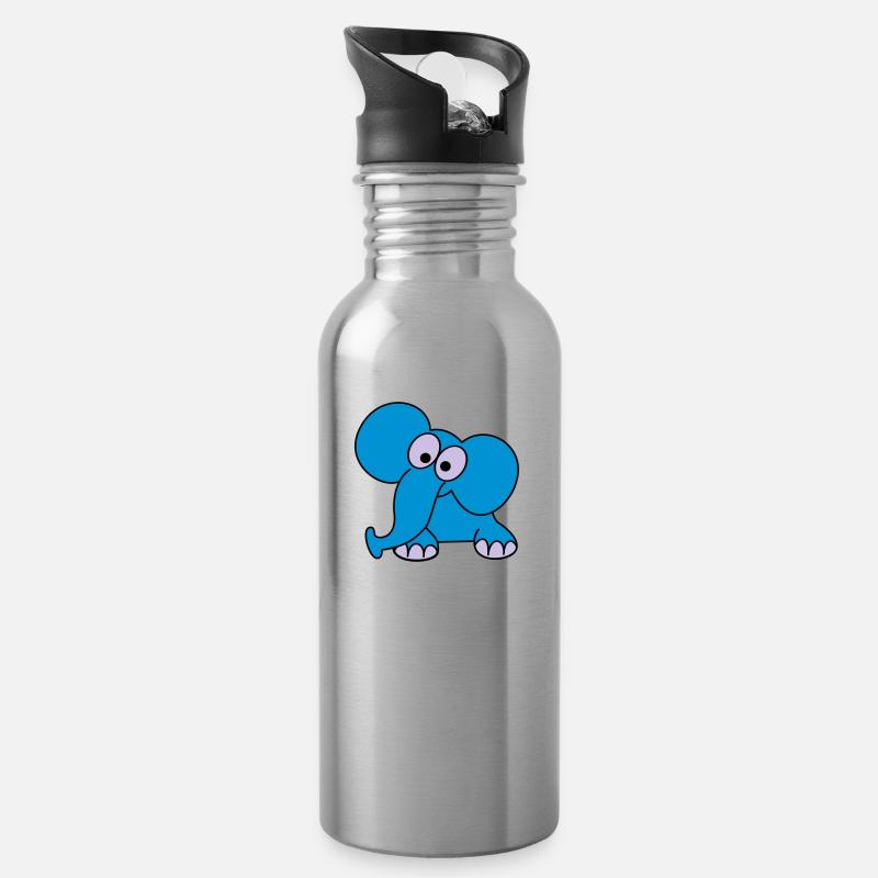 elefant - Trinkflasche mit integriertem Trinkhalm - Lightsilver