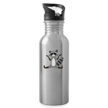 Waschbär Yoga Geschenkidee - Trinkflasche mit integriertem Trinkhalm - Lightsilver - Rechts