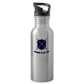 Fishing Wappen - Trinkflasche mit integriertem Trinkhalm - Lightsilver - Rechts