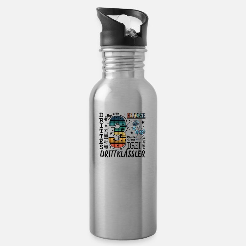 3. Klasse Gaming - Trinkflasche mit integriertem Trinkhalm - Lightsilver