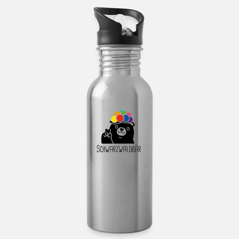Schwarzwaldbär - Trinkflasche mit integriertem Trinkhalm - Lightsilver
