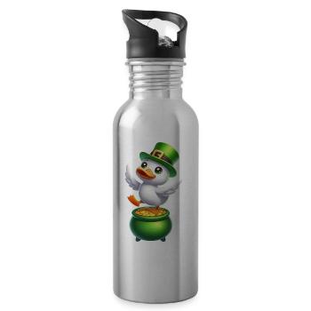 Süße St. Patrick's Day Ente Zylinder Kleeblatt - Trinkflasche mit integriertem Trinkhalm - Lightsilver - Rechts