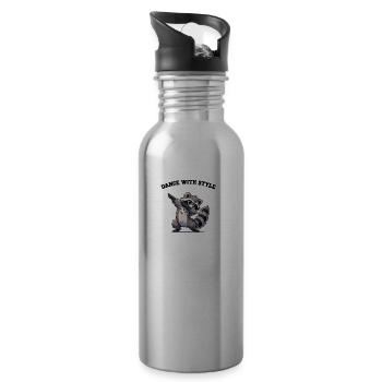 waschbär dabbing - Trinkflasche mit integriertem Trinkhalm - Lightsilver - Rechts