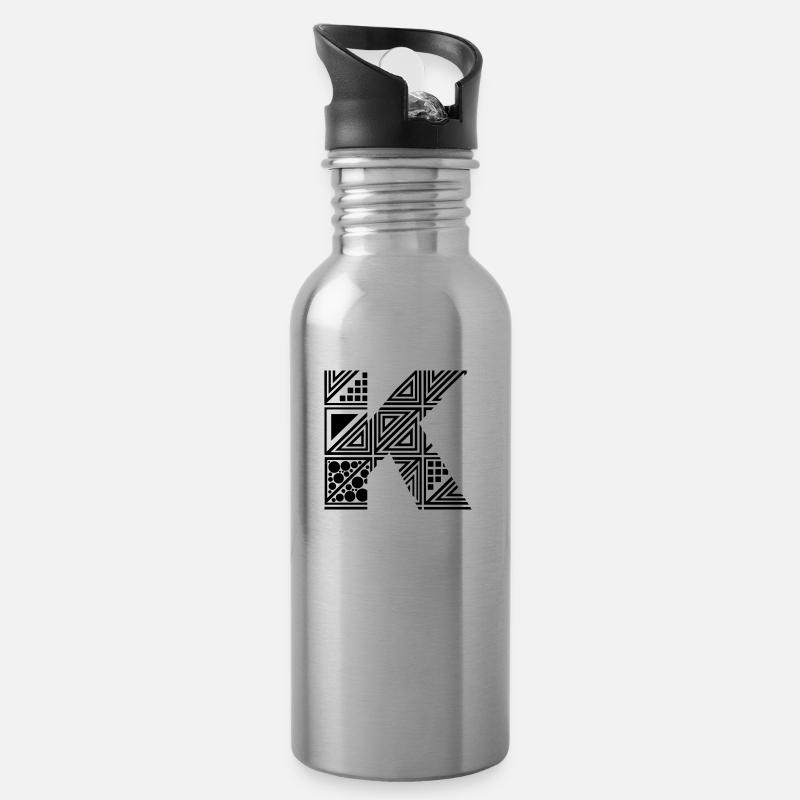 Buchstabe K - Trinkflasche mit integriertem Trinkhalm - Lightsilver