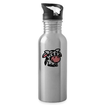 smiley_cow_3c - Water bottle with straw - silver - Right
