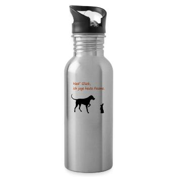 hund_jagt_fasane_neu_cb - Trinkflasche mit integriertem Trinkhalm - Lightsilver - Rechts