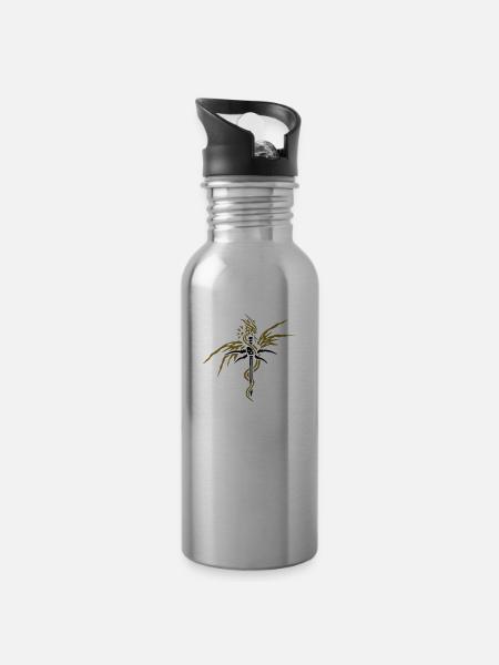 Dragon Sword by PurpleBlackDesign - Water bottle with straw - silver