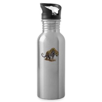 Full-length caricatured cheetah design - Water bottle with straw - silver - Right