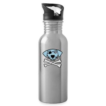 pirate_dog_042013_a_3c - Water bottle with straw - silver - Right