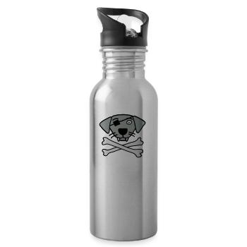 pirate_dog_042013_b_3c - Water bottle with straw - silver - Right