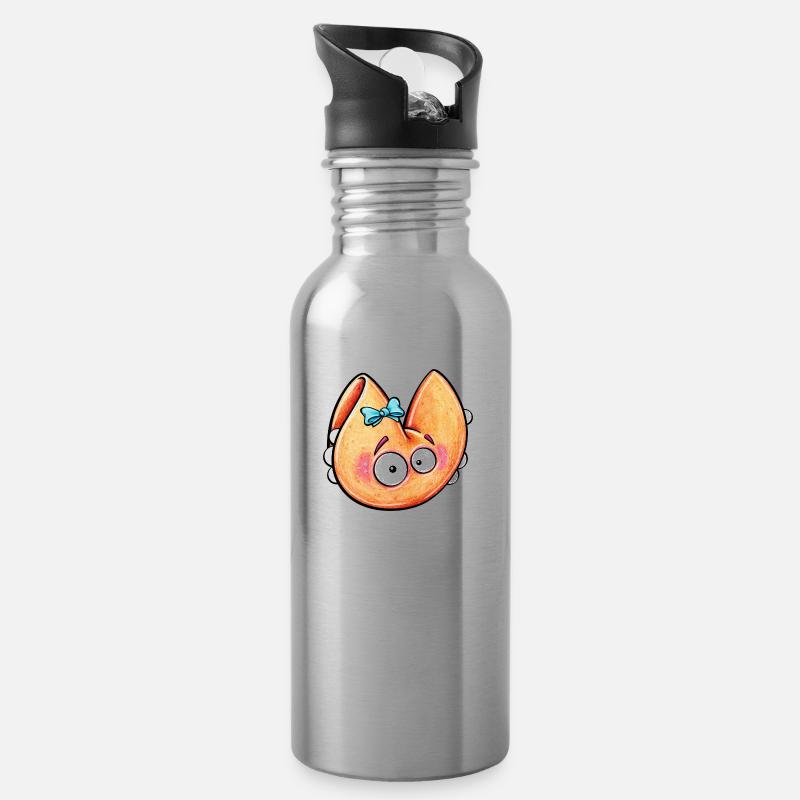 fortune cookie monster with bow - Trinkflasche mit integriertem Trinkhalm - Lightsilver