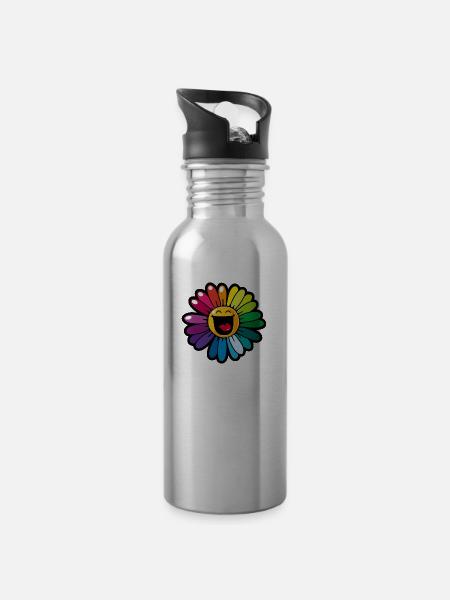 Smiley Colourful Daisy - Trinkflasche mit integriertem Trinkhalm - Lightsilver