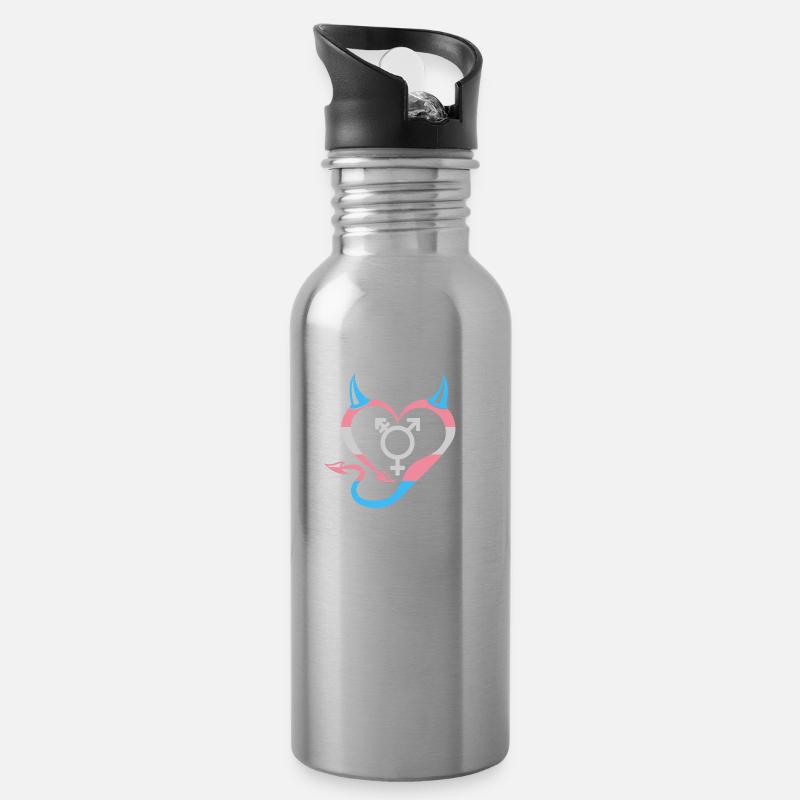 Teufelsherz Transgender mit Symbol - Trinkflasche mit integriertem Trinkhalm - Lightsilver