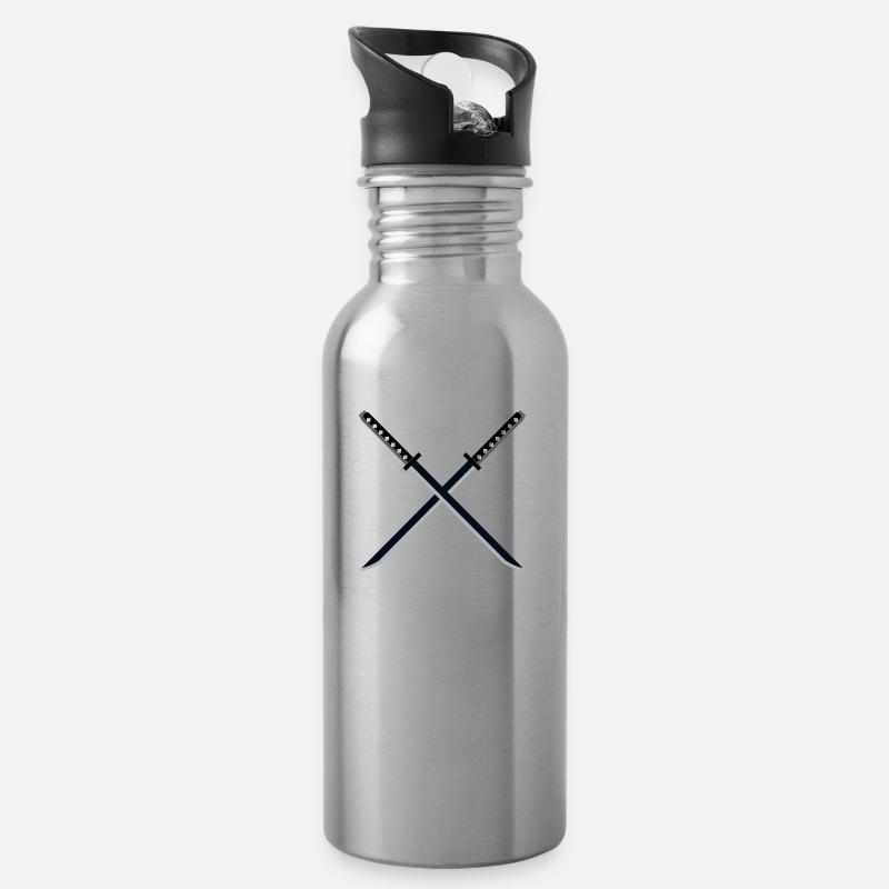 Ninja Samurai Schwert Ninjutsu - Trinkflasche mit integriertem Trinkhalm - Lightsilver