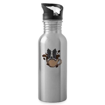 Border Collie au café pour les amateurs de café - Gourde avec paille intégrée - argent clair - Droite