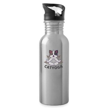 CATYOGA - Internationaler Tag des Yoga 2022 - Trinkflasche mit integriertem Trinkhalm - Lightsilver - Rechts
